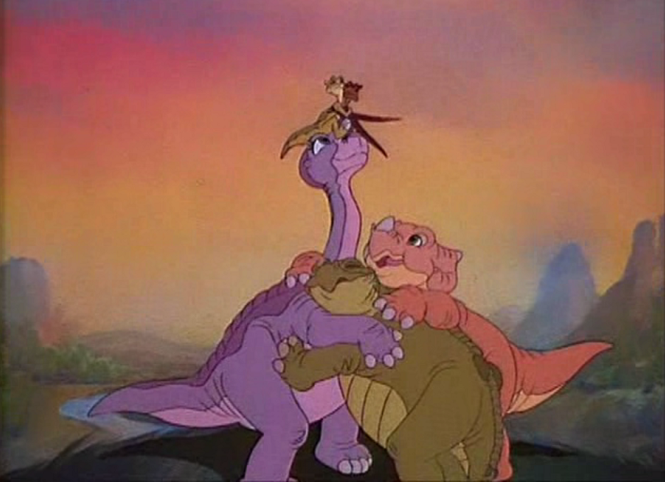 Littlefoot, Cera, Spike, Ducky, and Petrie celebrate their arrival to the Great Valley.